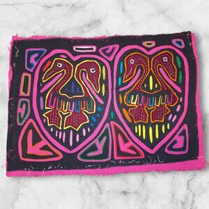 MOLA Kuna Panama Indians Love Birds Swans Embroidered Applique Folk Art Vintage